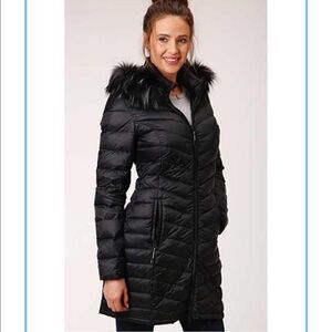 ROPER Black Quilted Lightweight Down Long Jacket